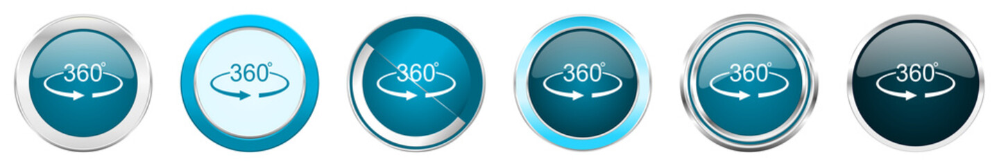 Leinwandbilder - Panorama 360 silver metallic chrome border icons in 6 options, set of web blue round buttons isolated on white background