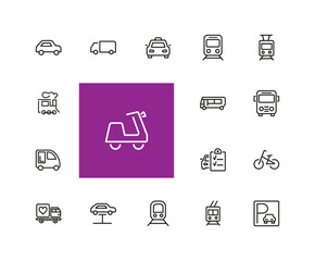 Canvas Print - Urban transport icons. Set of line icons. Tram, bicycle, parking. Vehicle concept. illustration can be used for topics like transportation, travel, trip