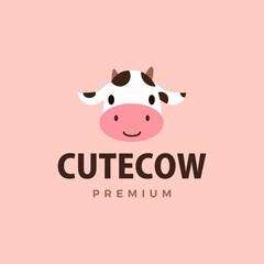 Wall Mural - cute cow flat logo vector icon illustration