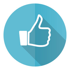 Aufkleber - Like vector icon, flat design blue round web button isolated on white background