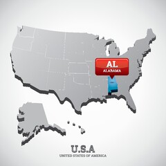 Poster - alabama state on the map of usa