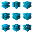 Abstract isometric cubes geometric isolated set vector design illustration