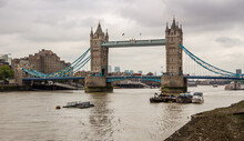 The Historic Tower Bridge On The River Thames On A Cloudy Day In London