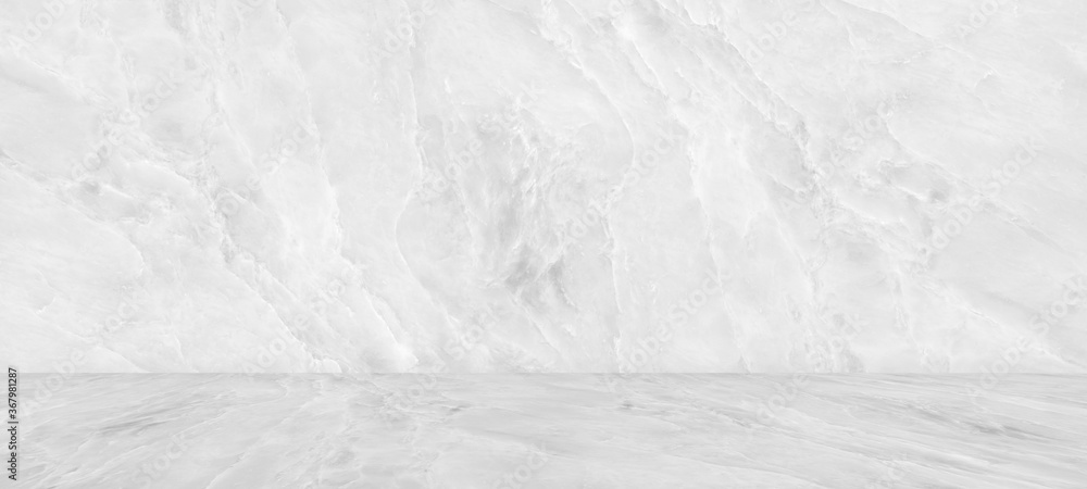 Room empty of white marble flooring with for interior decoration used as studio background wall to display your products. - obrazy, fototapety, plakaty 