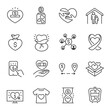 © Matsabe - Charity, icon set. Voluntary giving of help, charitable organization, fundraising, linear icons. Line with editable stroke