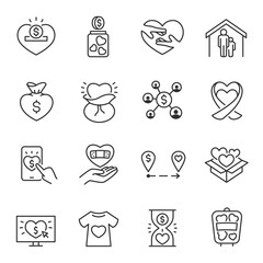 Wall Mural - charity, icon set. voluntary giving of help, charitable organization, fundraising, linear icons. lin