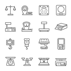 Wall Mural - weighing scale, icon set. beam balance. device to measure weight or mass, mechanical and electronic,