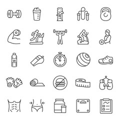 Wall Mural - gym, icon set. fitness, linear icons. line with editable stroke