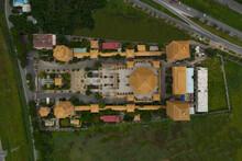 Top Down Aerial View Of Large Buddhist Temple, Phap Vien Minh Dang Quang, In An Urban Setting Of The Second District Of Ho Chi Minh City, Vietnam