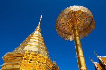 Wat Phra That Doi Suthep with blue sky in Chiang Mai. The attractive sightseeing place for tourists and landmark of Chiang Mai,Thailand