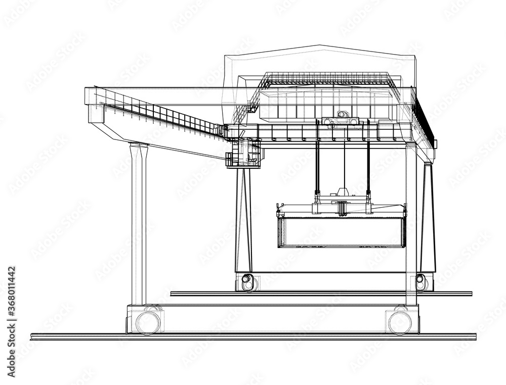 Rail-mounted gantry container crane outline - obrazy, fototapety, plakaty 