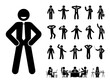 © Cherstva - Stick figure office man standing in different poses design vector icon set. Happy, sad, surprised, amazed, angry face. Sitting, meeting, talking, pointing stickman person on white
