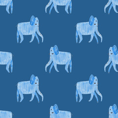 Wall Mural - Seamless pattern with blue elephants.