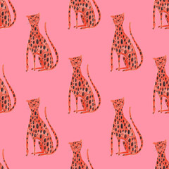 Canvas Print - Seamless pattern with funny cheetah