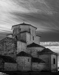 Poster - Mesmerizing gray scale shot of Church Nuestra Senora de la Anunciada, Uruena, in Spain