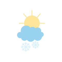 Wall Mural - weather concept, sun and snowy cloud with snowflakes, flat style