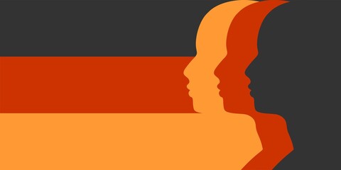 Wall Mural - man avatar profile view. male face silhouettes row. flag of germany