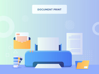 Wall Mural - document print on machine background of open mail file folder pallet color text paper with flat styl