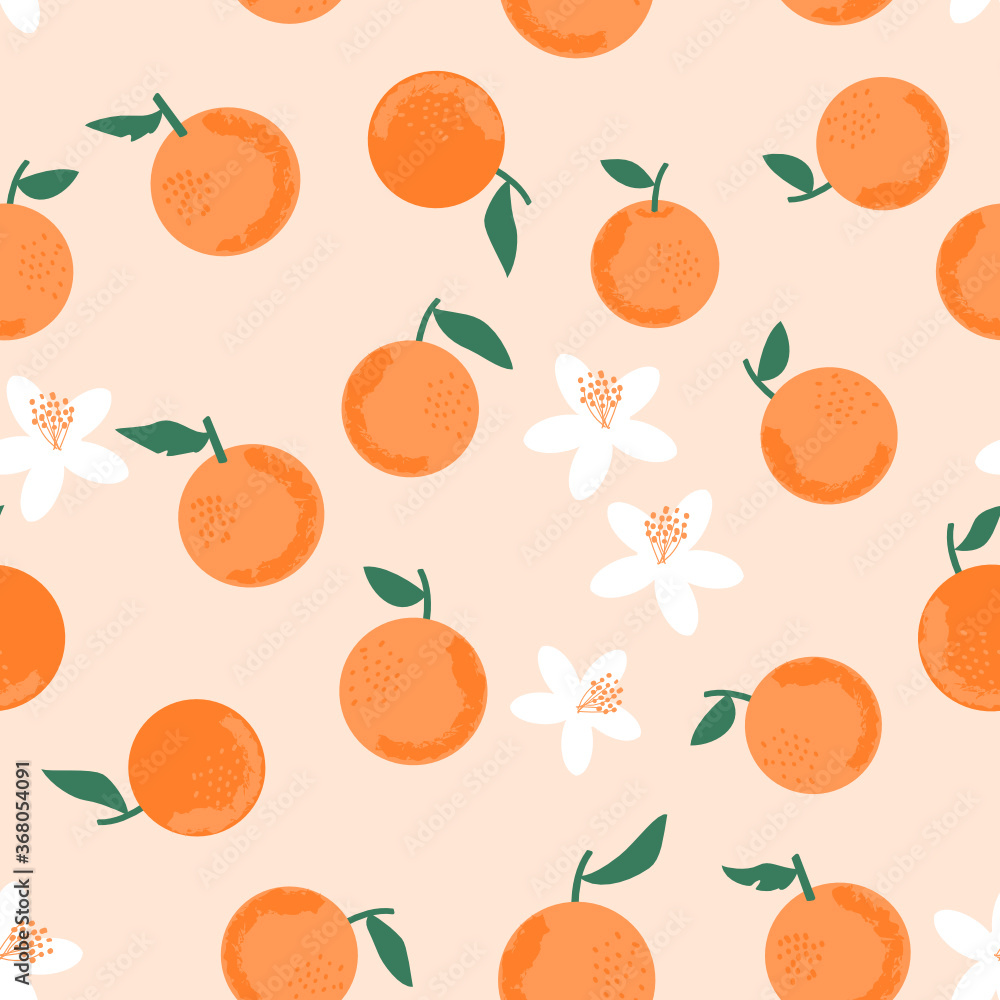 Vetor do Stock Seamless of oranges on pastel peach background vector. Cute  hand drawn fruit pattern. | Adobe Stock, image size:1000x1000