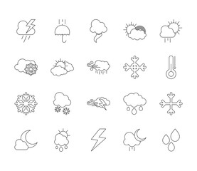 Wall Mural - thunder and weather icon set, line style