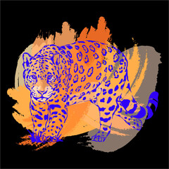 Wall Mural - Hand drawn sketch style leopard isolated on back background. Vector illustration.