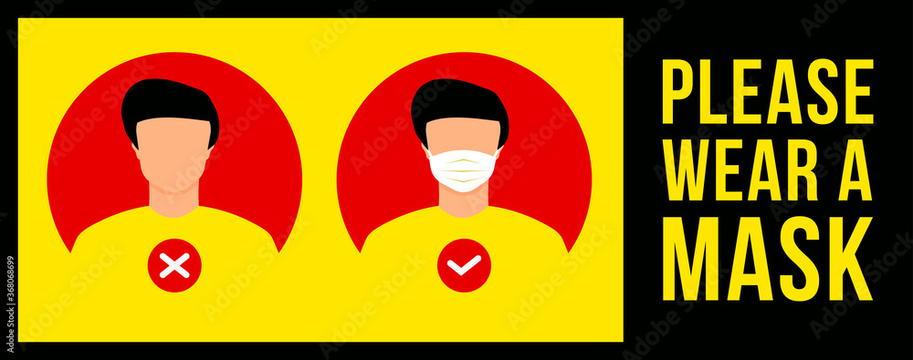 Wear Mask Line Please Wear A Mask Sign Banner, Vector Stock Vector | Adobe Stock