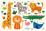 Fototapeta Pokój dzieciecy - Cute vector cartoon animals. Childish pattern	
