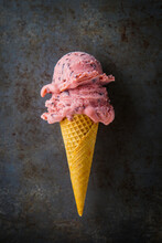 Chocolate Raspberry Ice Cream In A Cone