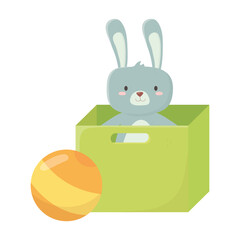 Wall Mural - kids toys cute rabbit on box and ball object amusing cartoon