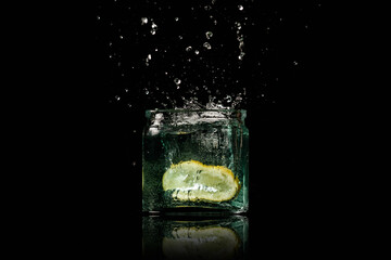 lemon splash in glass