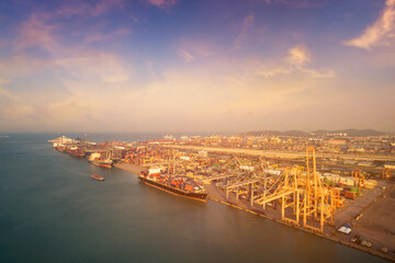 Wall Mural - Large container shipping boat at shipping yard main transportation of cargo container shipping.