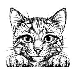 Wall Mural - kitten. wall sticker. black and white, graphic, artistic drawing of a cute striped kitten is pretty 