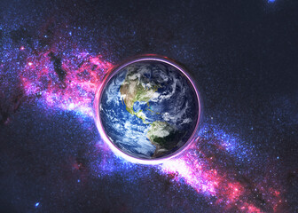 Wall Mural - earth planet of solar system in black hole somewhere in space near th milky way. dramatic space back