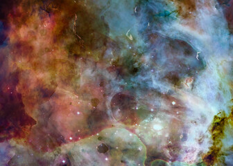 Wall Mural - a colourful star forming region with sardust and asteroid rocks somewhere in space. science fiction.