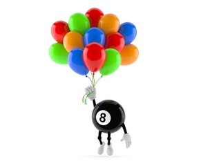 Sticker - Eight ball character flying with balloons