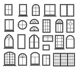 Window icon set. Vector symbol in outline flat style isolated on white background.