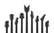 Guitar Headstock Silhouette. Electric Guitars, Acoustic Guitars Or Rock Guitar Vector Headstock.