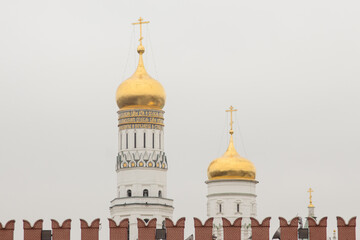 The Kremlin wall and Ivan The Great bell tower in Moscow,Russia