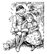 Children Reading, Vintage Illustration.