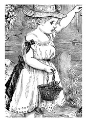 Sticker - Young Girl, vintage illustration.