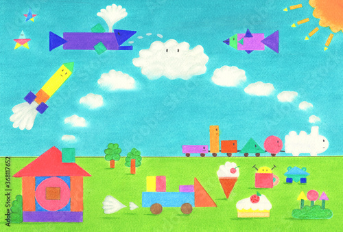 丸 三角 四角 雲 キャラクター 空の運動会 絵本 23 24wページ Comprar Esta Ilustracion De Stock Y Explorar Ilustraciones Similares En Adobe Stock Adobe Stock