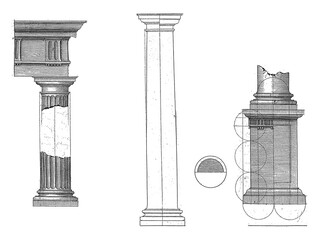 Wall Mural - Doric column, Hendrick Hondius (I), vintage illustration.