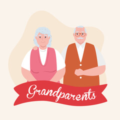 Canvas Print - happy grand parents day with cute older couple and ribbon decoration vector illustration design