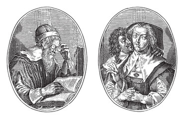 Sticker - Professor in the philosopher and his wife, Crispijn van de Passe (II), 1641, vintage illustration.