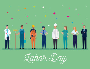 Canvas Print - labor day poster with people group different occupation vector illustration design