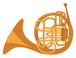 French horn instrument, illustration, vector on white background