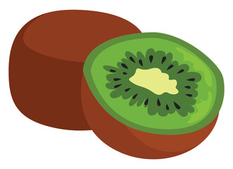 Wall Mural - Kiwi in half, illustration, vector on white background