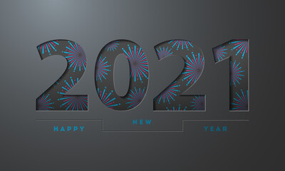 Wall Mural - 2021 happy new year with firework black banner background card