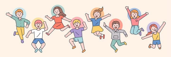Wall Mural - cute children are jumping happily. flat design style minimal vector illustration.