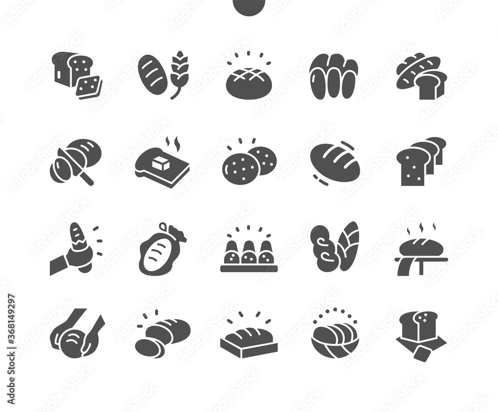 Bread Well-crafted Pixel Perfect Vector Solid Icons 30 2x Grid for Web Graphics and Apps. Simple Minimal Pictogram - obrazy, fototapety, plakaty 